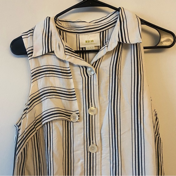 Maeve by Anthropologie Cream & Black Esther Striped Sleeveless Shirt Dress - Picture 7 of 13
